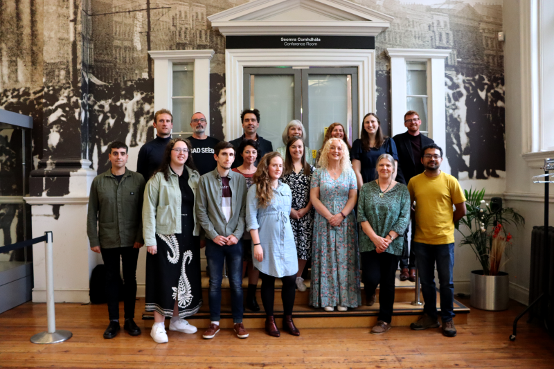 Writing the Earth scientists, writers and programme facilitators in group photo at Pierce Street Library, Dublin (top left to bottom right): Fergus McAuliffe, Tiernan Henry, Micha Ruhl, Fiona O’Rourke, Valerie Bistany, Hannah Binner, Mark Coughlan, Pablo Rodriguez Salgado, Rebecca Rivera, Eoghan Totten, Dee Roycroft, Gill Buckle, Jennifer Keenahan, Byddi Lee, Jane Robinson, Tuhin Chakraborty.